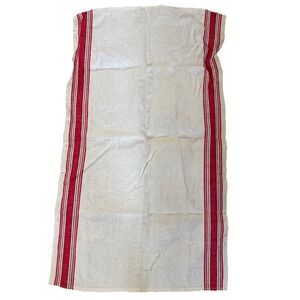 Vintage Martex Pair Dish Towels Linen Cotton Red Striped 16"x27" - 2